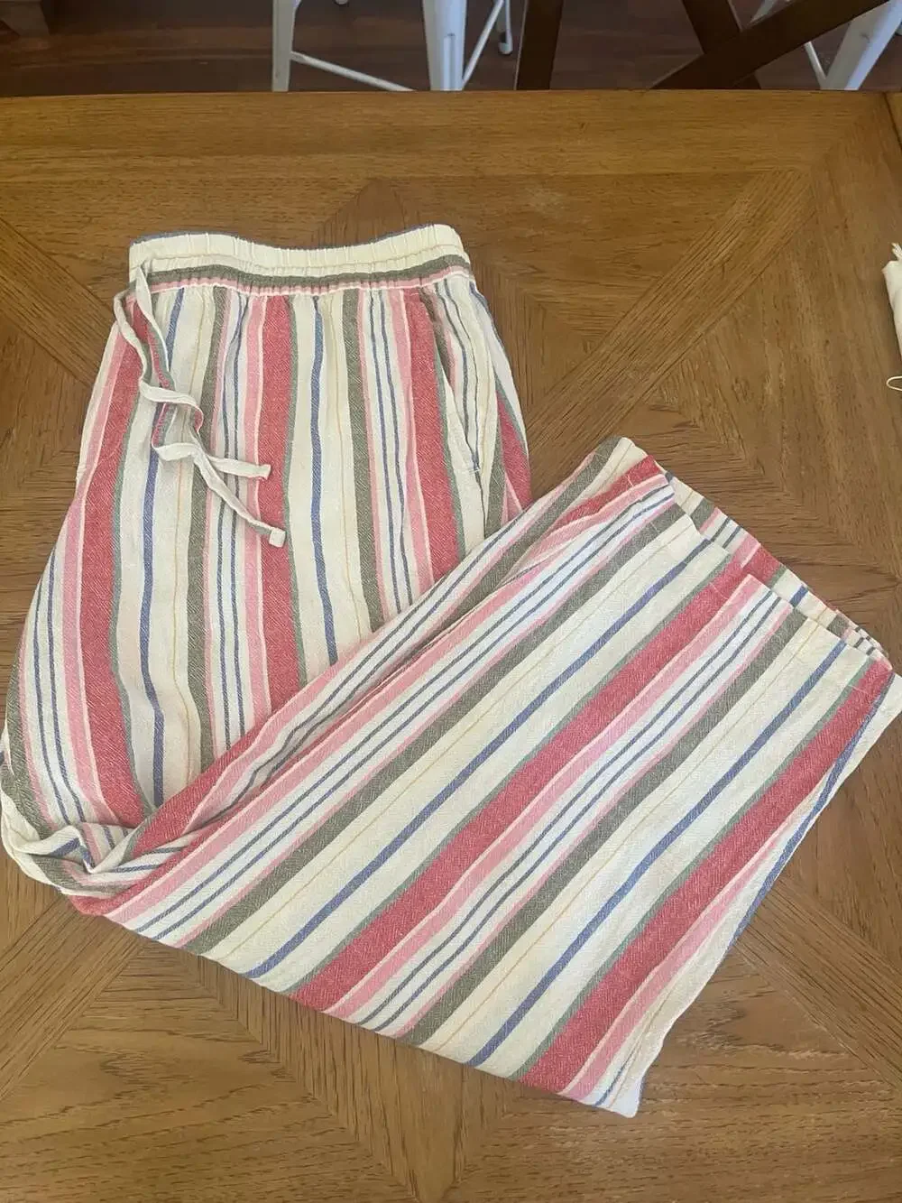 Old Navy Women's Plus Size Linen Blend Striped Drawstring Wide Leg Pants - Picture 3 of 11